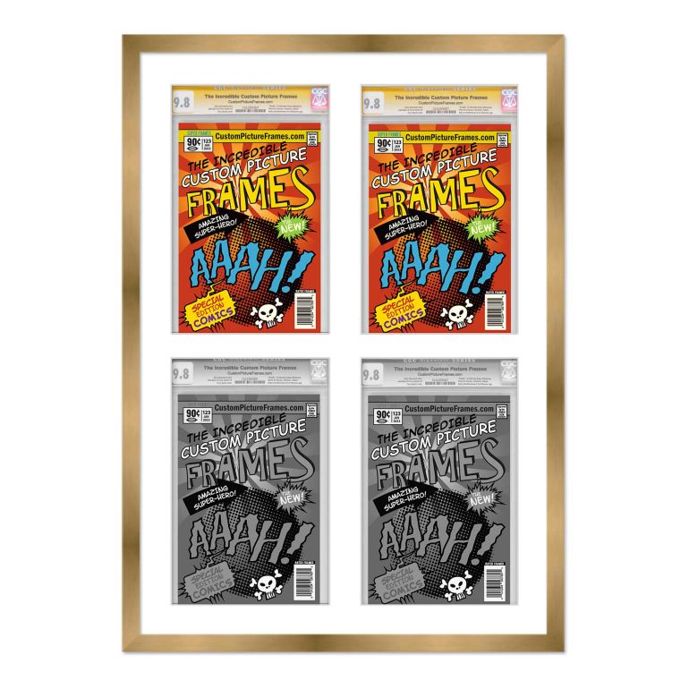 Gold 2x2 Graded Comic Book Frame for 4 Comic Books with White Mat