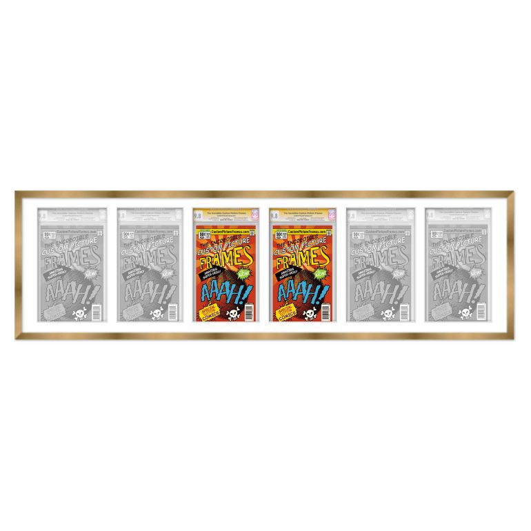 Gold Graded Comic Book Frame for 6 Comic Books with White Mat