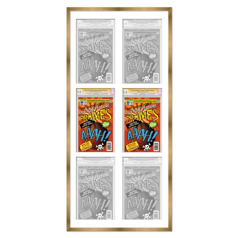 Gold Graded Comic Book Frame for 6 Comic Books with White Mat