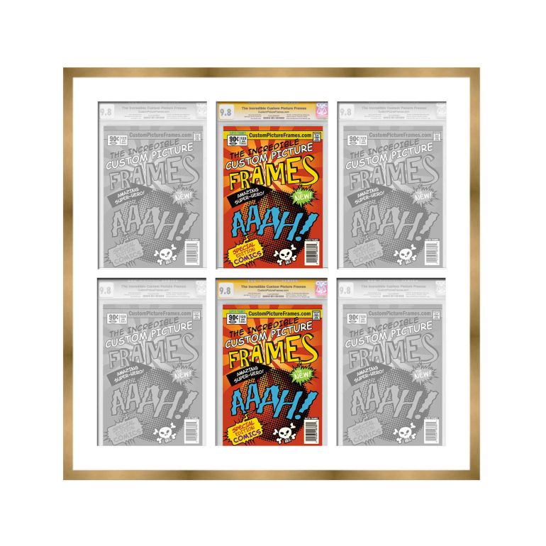 Gold Graded Comic Book Frame for 6 Comic Books with White Mat