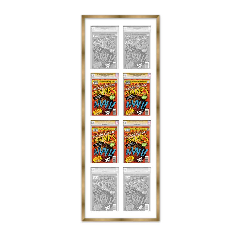 Gold Graded Comic Book Frame for 8 Comic Books with White Mat