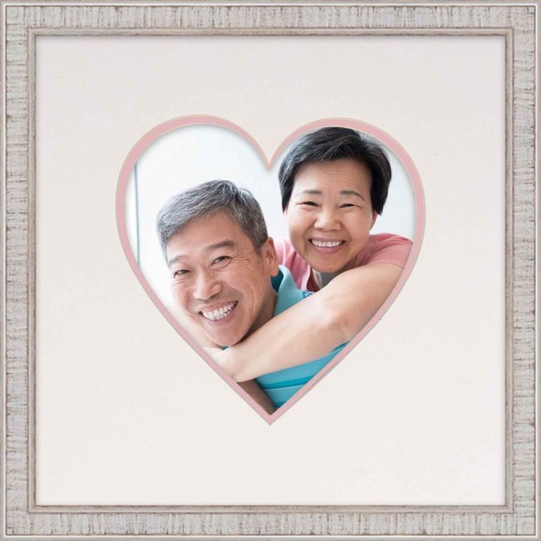 6x6 6x6 Heart Mat Rustic White Picture Frame Pink Heart Reveal Mat Picture Frame-Rustic White-Pink