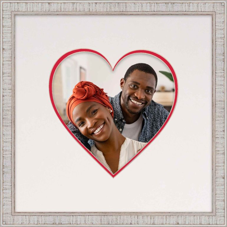 10x10 Heart Mat Rustic White Picture Frame Red Heart Reveal