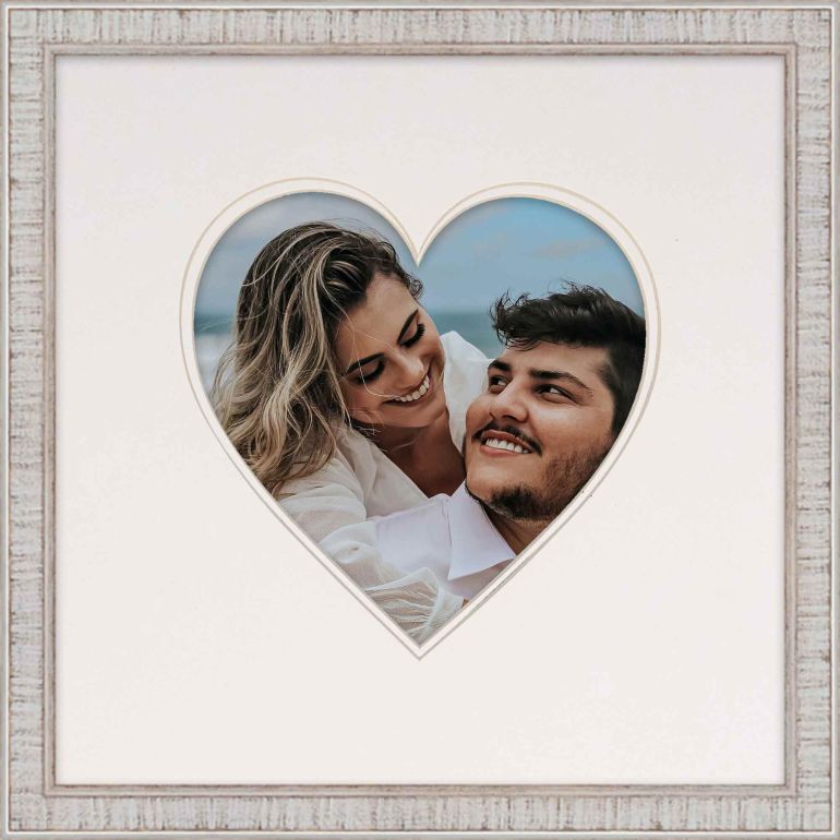 10x10 Heart Mat Rustic White Picture Frame White Heart Reveal