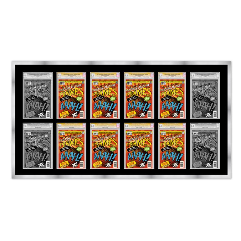 Silver Graded Comic Book Frame for 12 Comic Books with Black Mat
