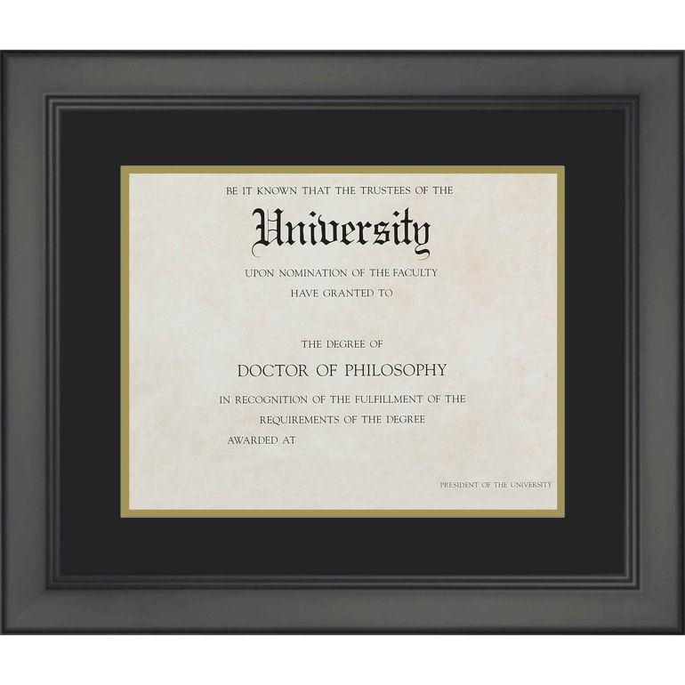 11.5x13.5 Black Diploma Frame with Black on Gold Double Mat for 7.5x9.5 Degrees