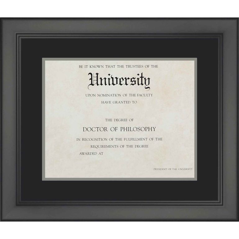 16x19 Black Diploma Frame with Black on Silver Double Mat for 12x15 Degrees