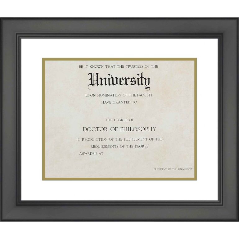 11x14 Black Diploma Frame with White on Gold Double Mat for 8.5x11 Degrees