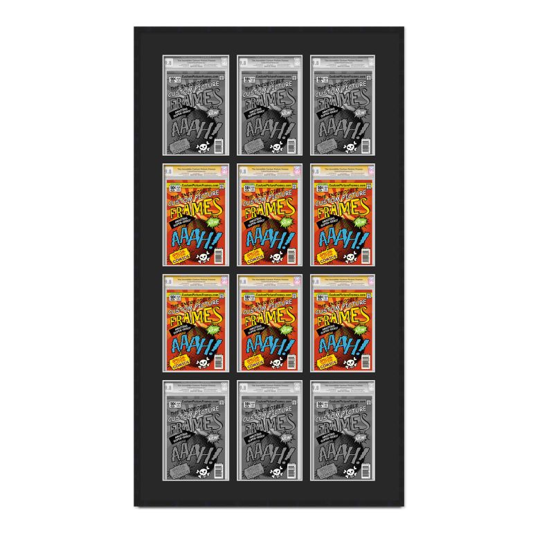 Black Graded Comic Book Frame for 12 Comic Books with Black Mat