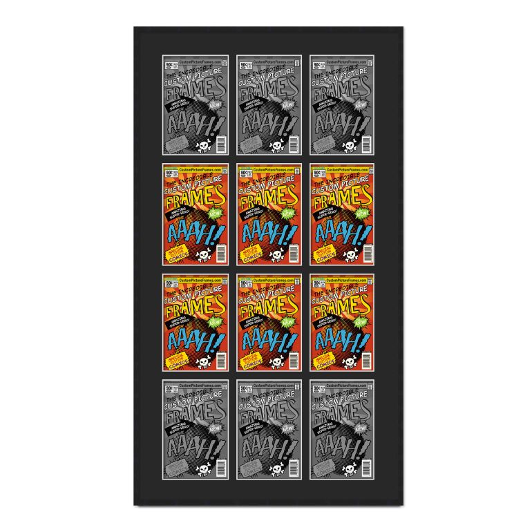 Black Comic Book Frame for 12 Comic Books with Black Mat for Golden Age (Published Between 1938 and 1956) Comic Books