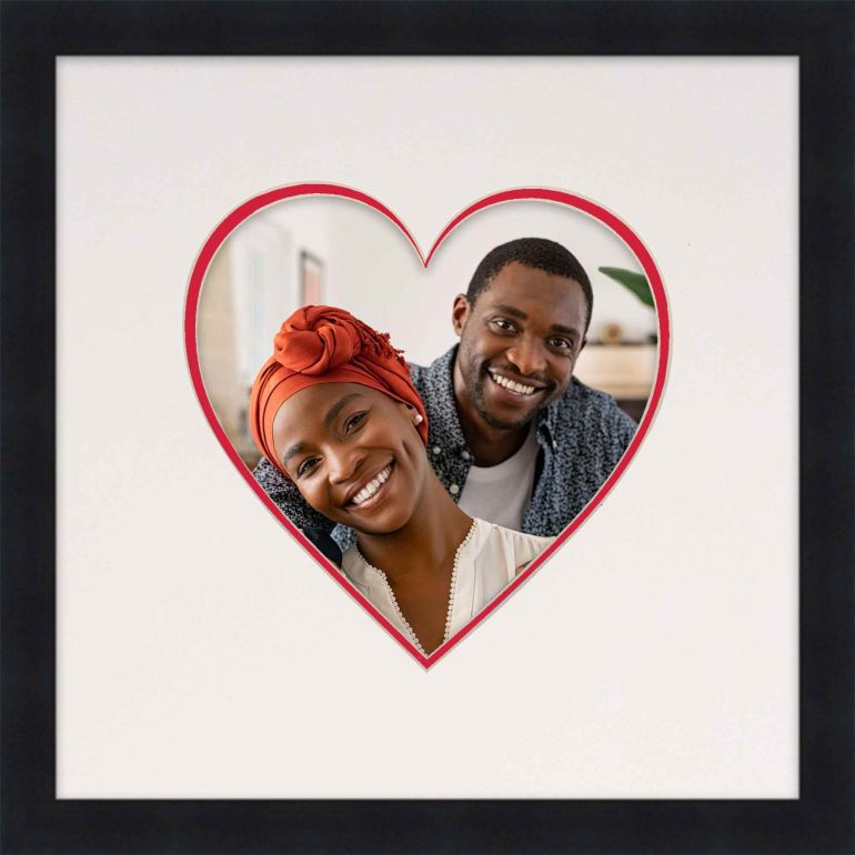 6x6 Heart Mat Black Picture Frame Red Heart Reveal