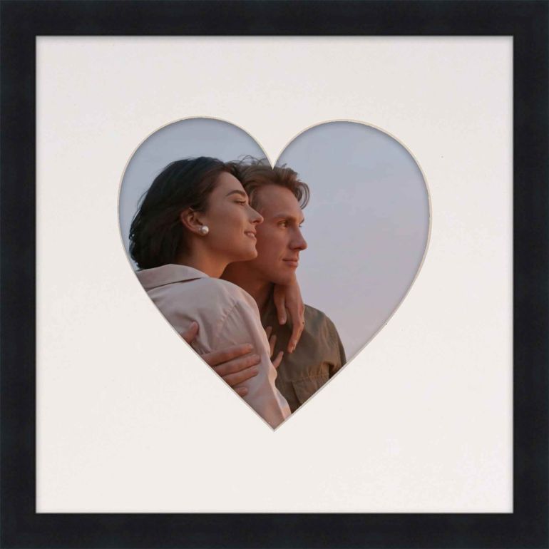 10x10 Heart Mat Black Picture Frame
