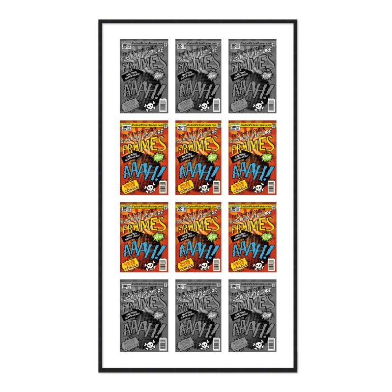 Black Comic Book Frame for 12 Comic Books with White Mat for Bronze Age (Published Between 1970 and 1985) Comic Books