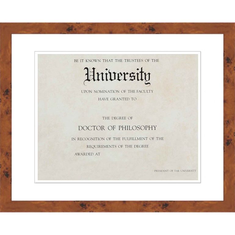 15x18 Burl Wood Diploma Frame with White on White Double Mat for 11x14 Degrees