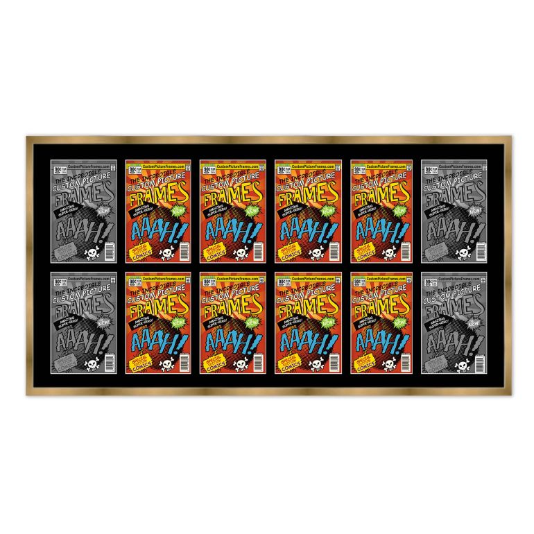 Gold Comic Book Frame for 12 Comic Books with Black Mat for Silver Age (Published Between 1956 and 1970) Comic Books