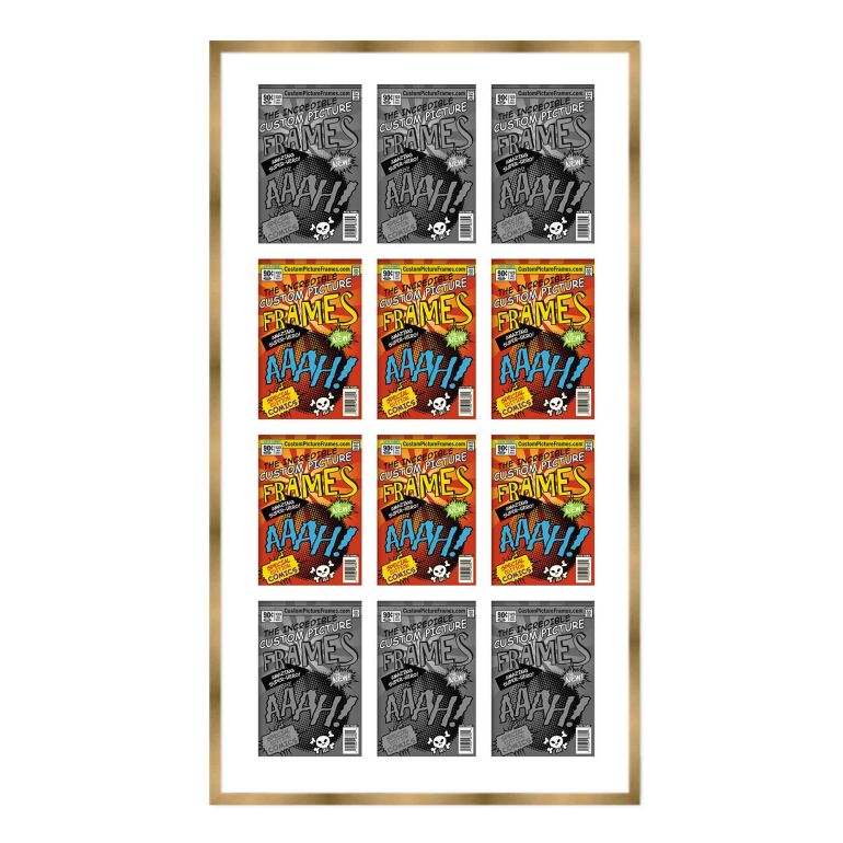 Gold Comic Book Frame for 12 Comic Books with White Mat for Golden Age (Published Between 1938 and 1956) Comic Books