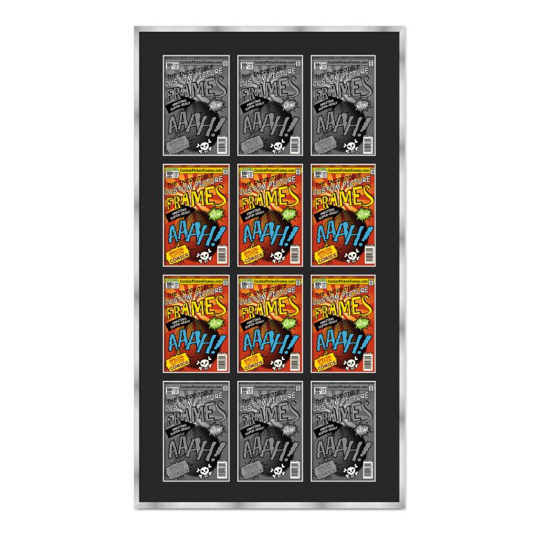 Silver Comic Book Frame for 12 Comic Books with Black Mat for Silver Age (Published Between 1956 and 1970) Comic Books