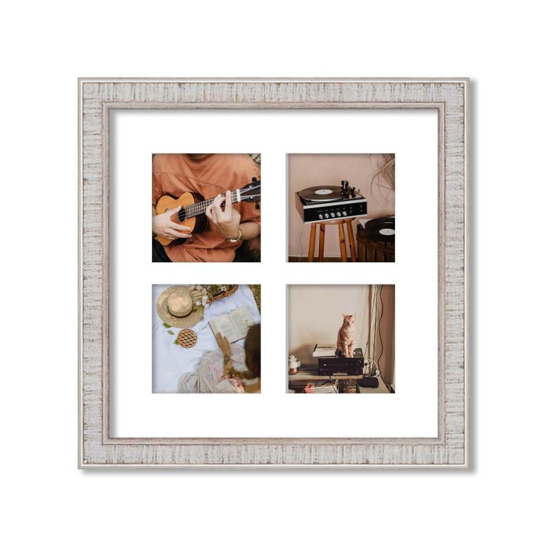 Rustic White Matted Instagram Photo Frame for 4 Photos