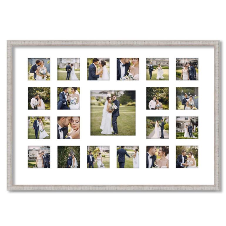 Rustic White Wedding Photo Collage Frame for 21 Photos