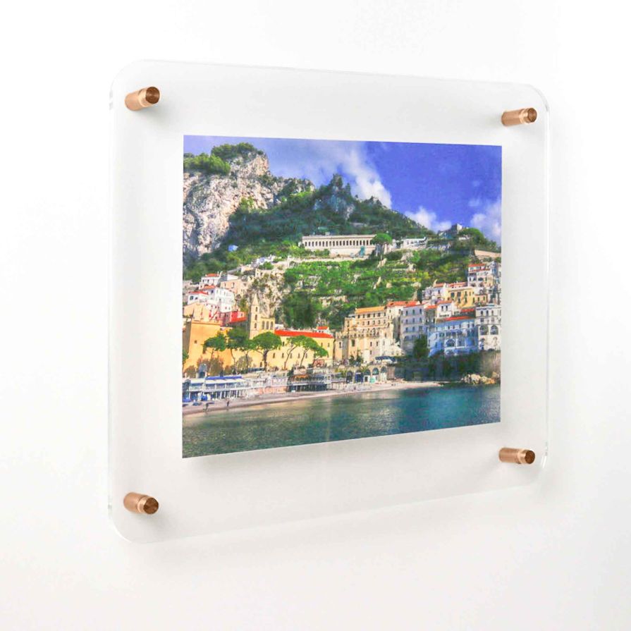 16x16 Floating Acrylic Frame with Copper Standoff Wall Hardware
