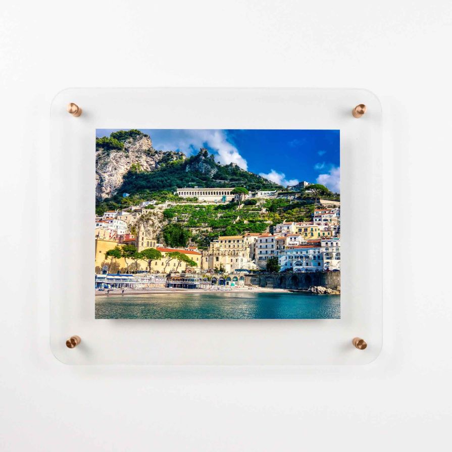 16x16 Floating Acrylic Frame with Copper Standoff Wall Hardware