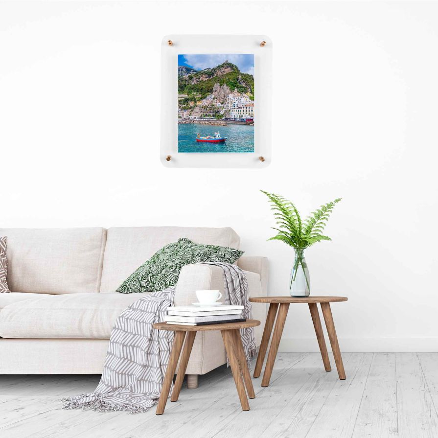 16x16 Floating Acrylic Frame with Copper Standoff Wall Hardware