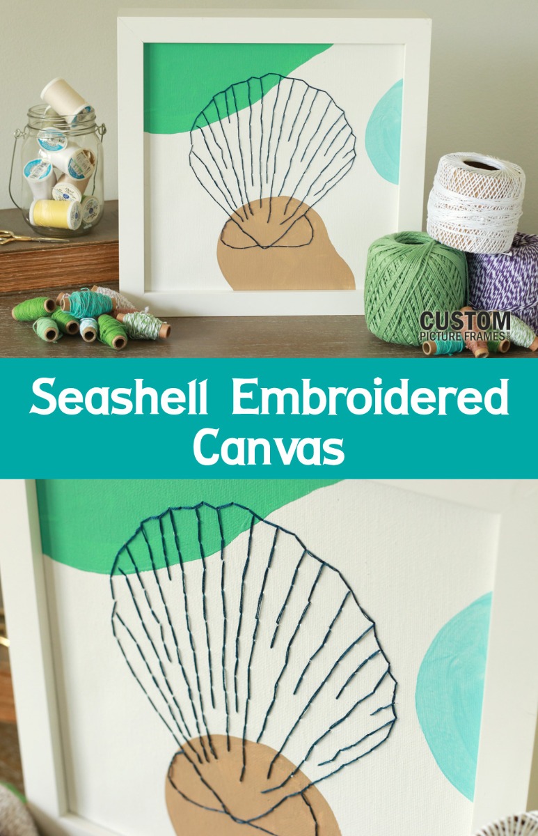 DIY Seashell Embroidered Canvas Pinterest Image